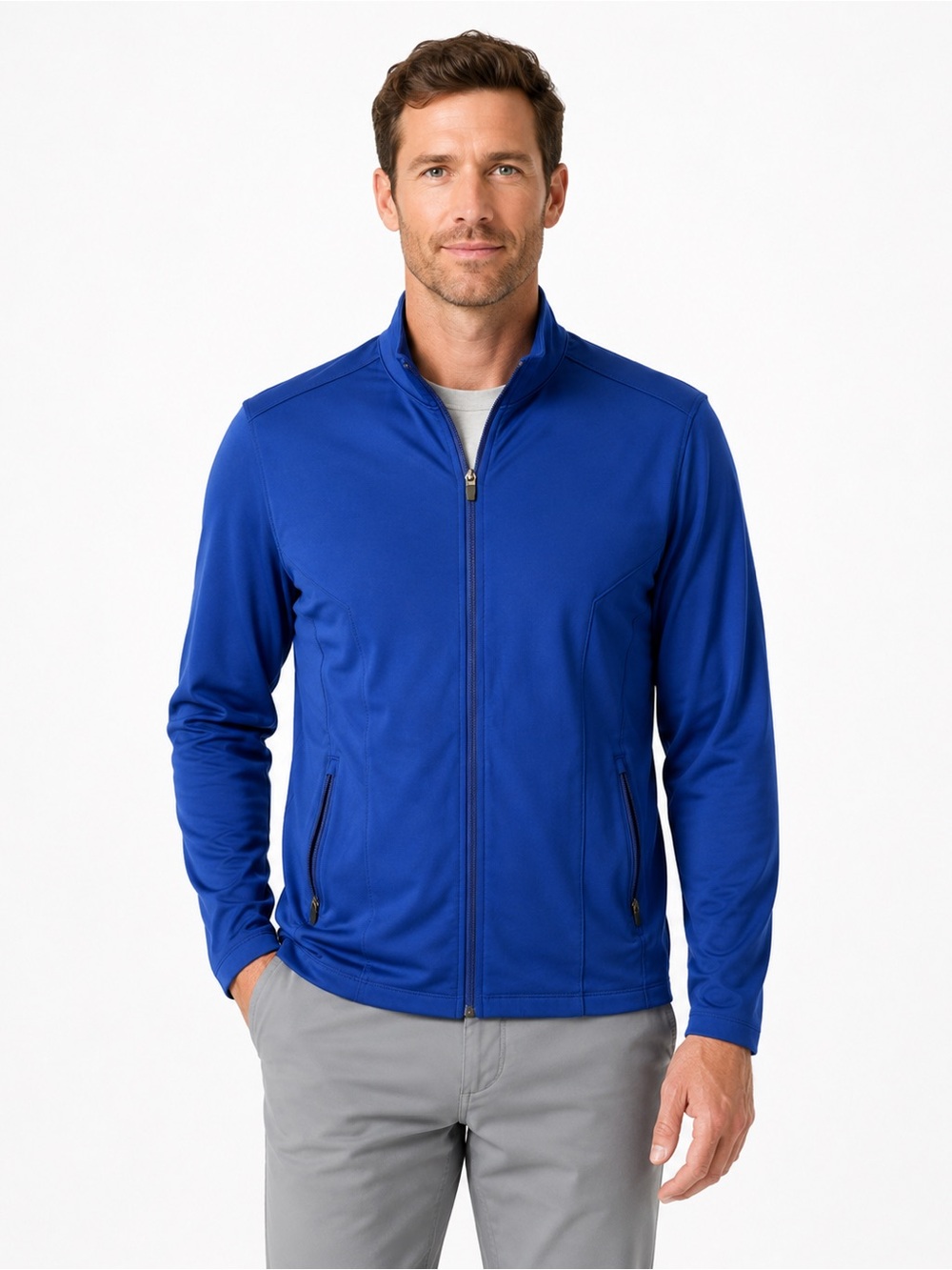 Bermuda Sands Men’s L Blue Full Zip Performance Jacket Stretch Golf Athletic